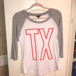 3/4 white & grey, orange lettered TX shirt